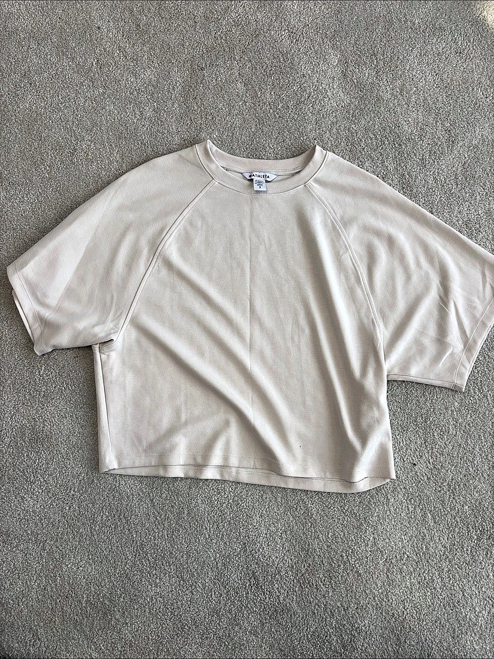 Athleta Signature Rib Crop Tee Short Sleeve Top in Cream Size Small